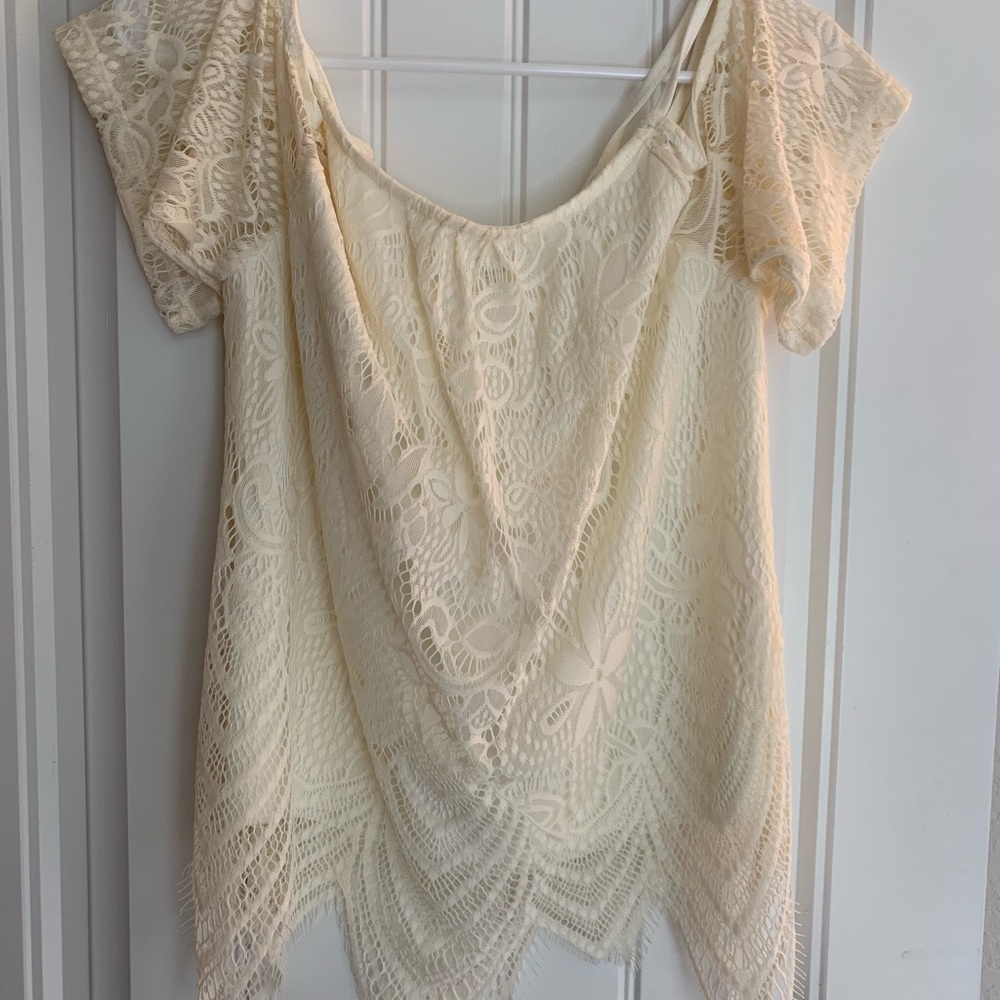 Off white, off the shoulder top